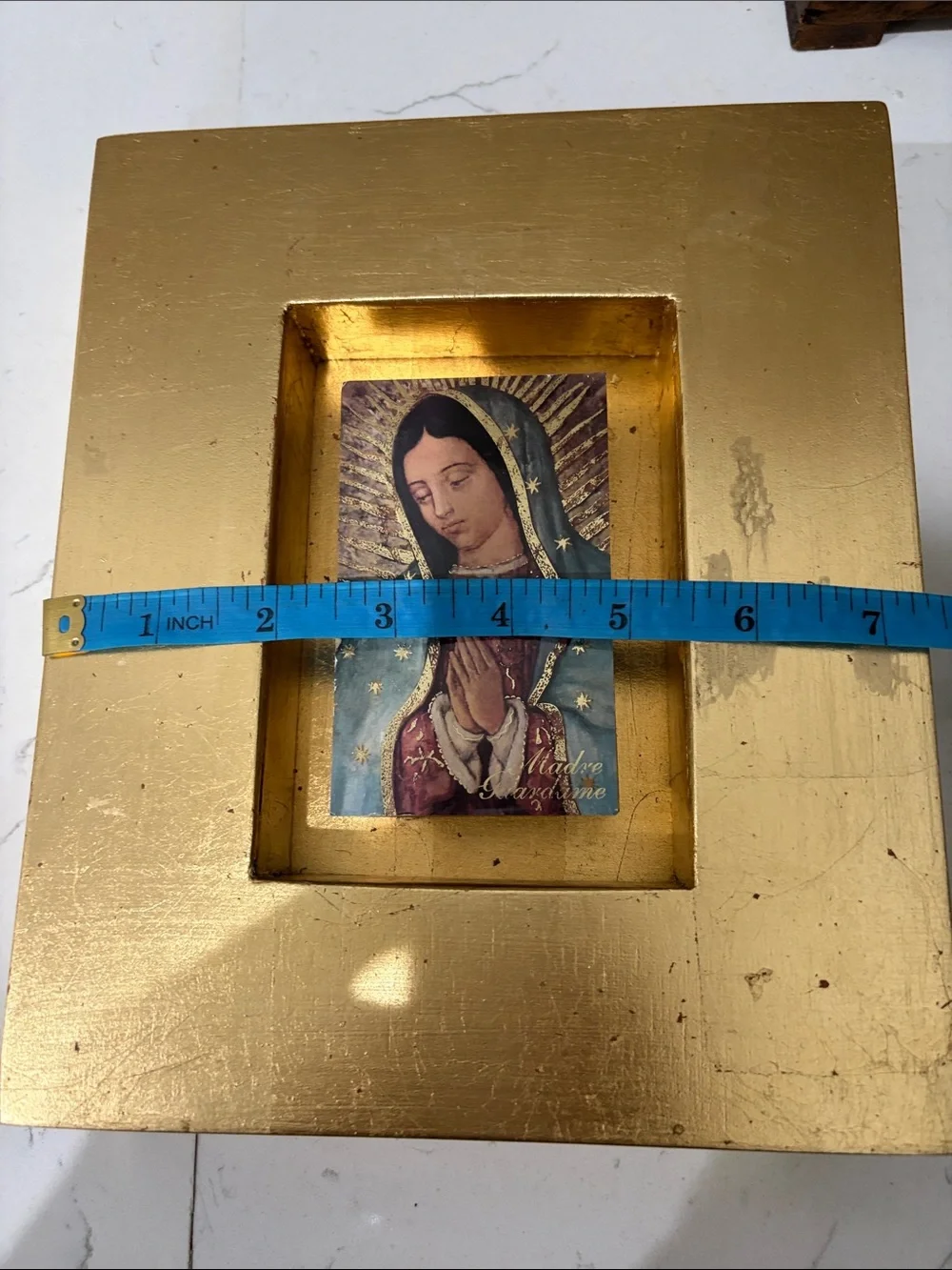 Gold leaf HandPainted Virgen De Guadalupe Wood Shadow Box Art Decor PreOwned